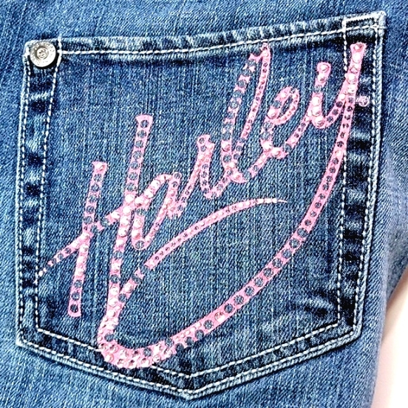 HARLEY-DAVIDSON ♡ Sweet Pink Accent Embellished Bling HARLEY Blue Jeans 10 - Picture 14 of 16